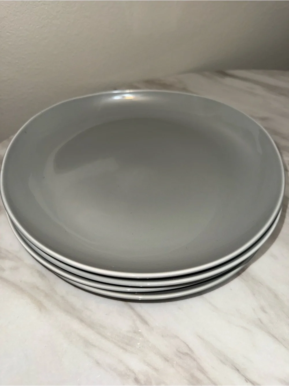 West Elm organic glazed porcelain dinner plates (4) grey light sage 11”